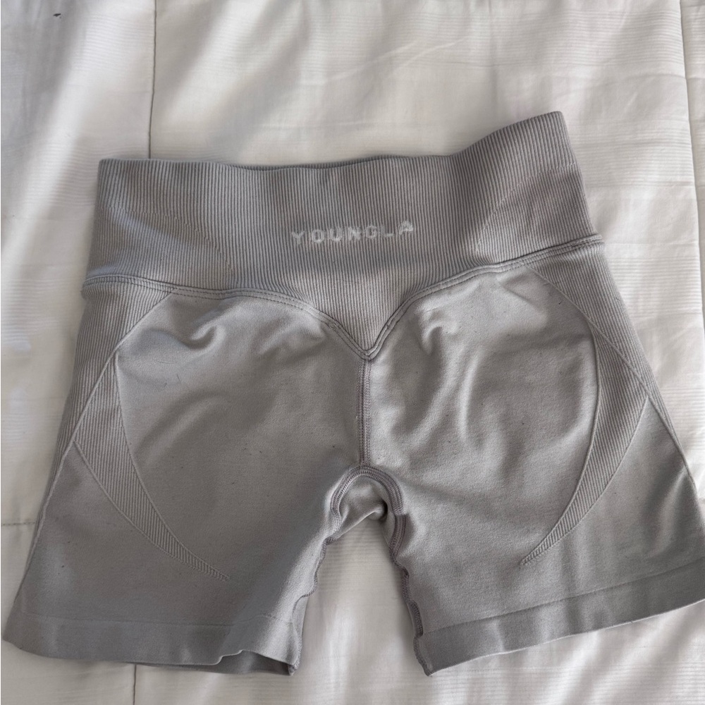 YoungLA Women's Light Gray High-Waist Bike Shorts